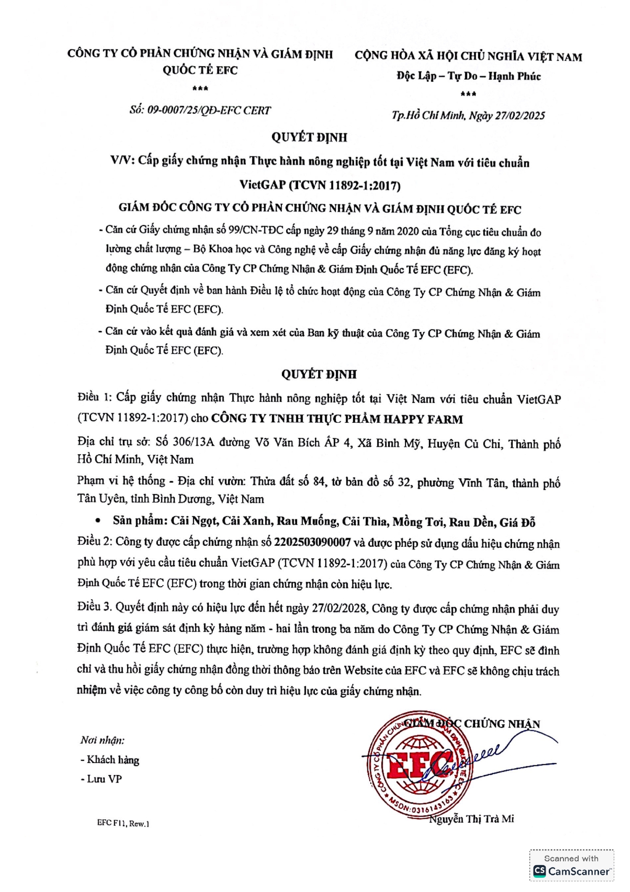 CÔNG TY TNHH THỰC PHẨM HAPPY FARM
